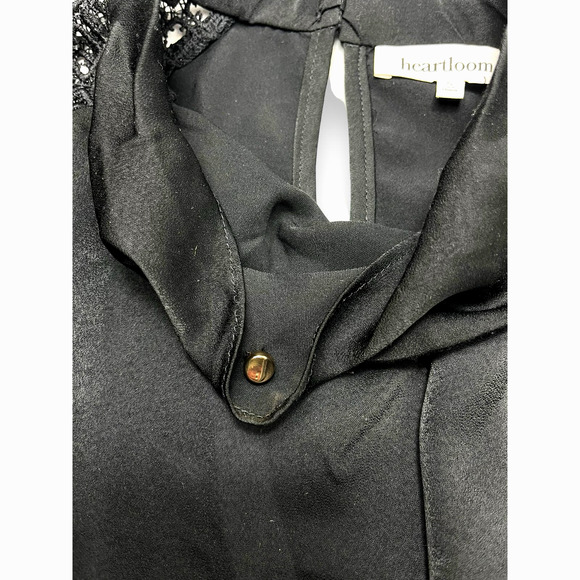 Heartloom Beatriz Top, Lace Short Sleeve, Elastic waist Satin Blouse | S, Black - Picture 11 of 14